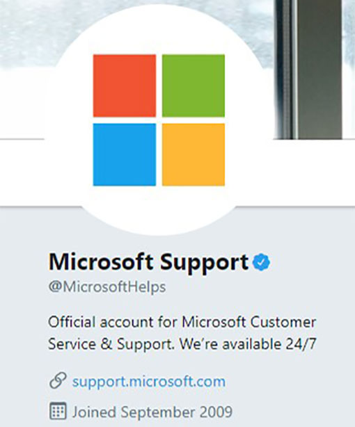 A picure of the Microsoft Support Twitter page