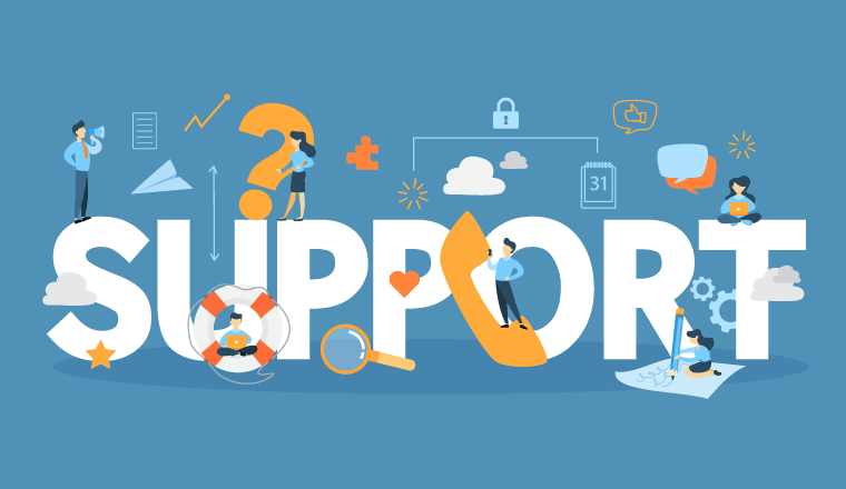 A picture of the word "support"