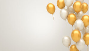 A picture of gold and silver balloons