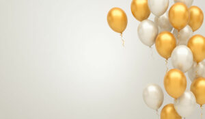 A picture of gold and silver balloons