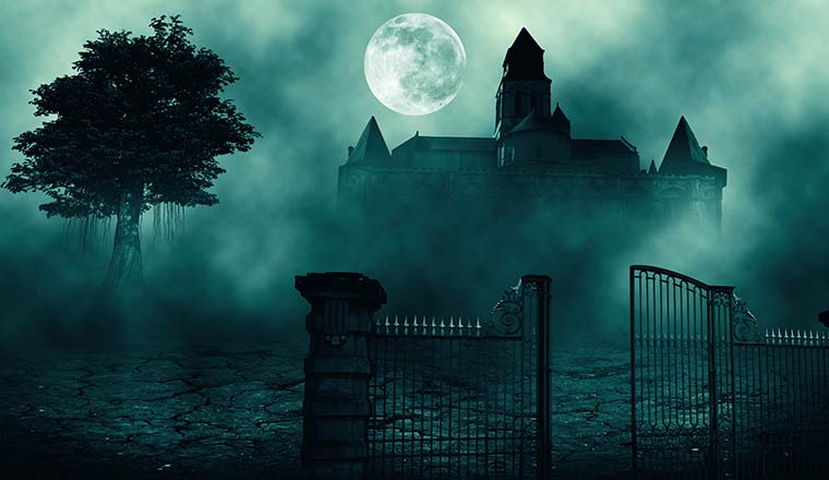 A dark gothic house in the moon light