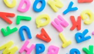A photo of colourful alphabet letters