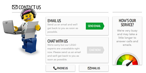 A picture of the chat function being turned off on the LEGO website