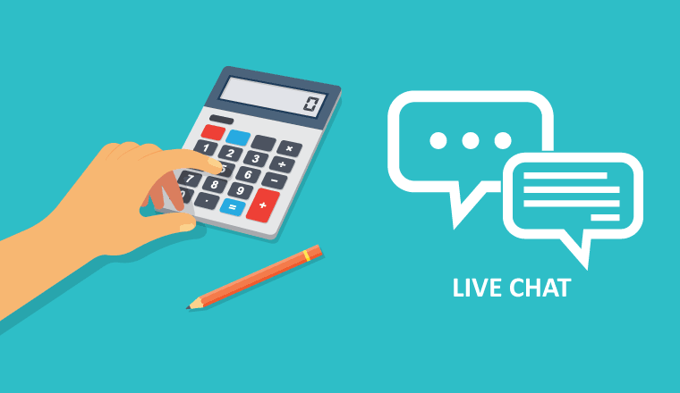 A picture of a calculator with a live chat symbol