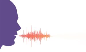 An outline of a head and a speech waveform