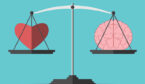 A picture of a heart and a brain on a weighing scales