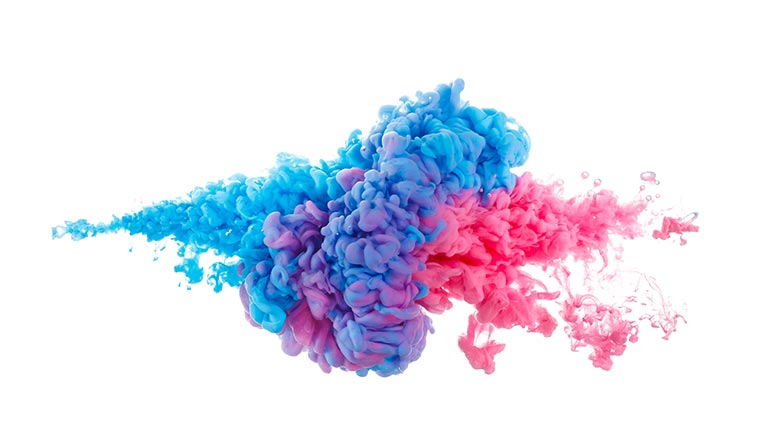 A picture of coloured smoke merging into each other