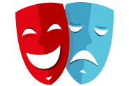 A picture of blue and red theatre masks