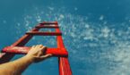 A picture of a ladder facing up to the sky