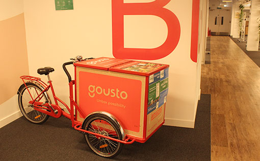 A photo of a charity bicycle at the Gousto contact centre