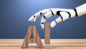 A picture of a robots hand holding the letters a and i