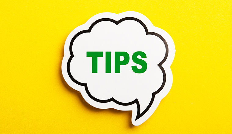 A picture of a speech bubble with the word Tips