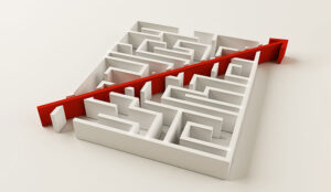 A photo of an arrow through a maze