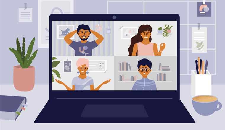 A picture of remote workers on a video call