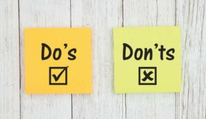 A picture of stickers and the words dos and don'ts