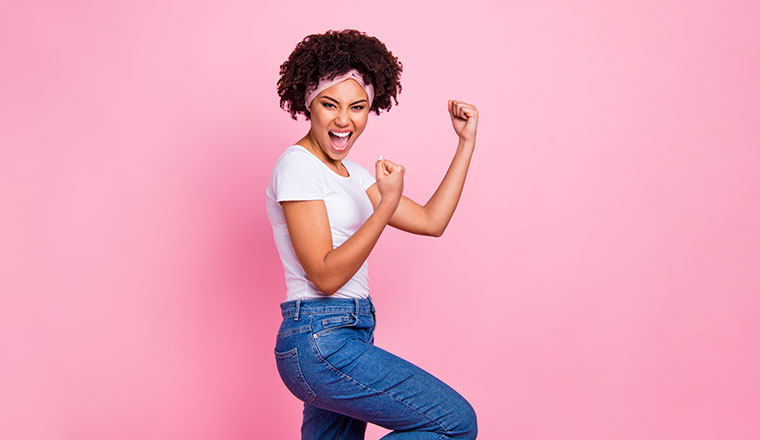 A photo of someone making a celebration pose