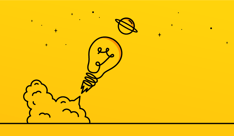 A picture of a light bulb launching (idea concept)