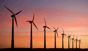 a row of wind turbines