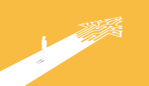 A picture of a digitalised arrow pointing forwards