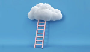 A picture of a ladder going-up-into-a-cloud