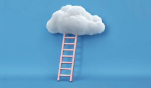 A picture of a ladder going-up-into-a-cloud