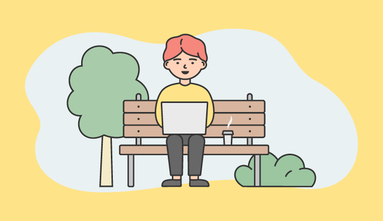 A picture of someone working on a park bench