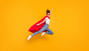 A photo of a superhero jumping
