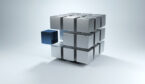 A picture of a 3D cube with sections in gray and one in blue