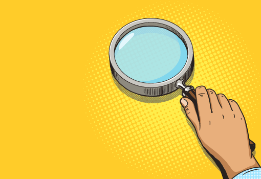 A cartoon of a magnifying glass