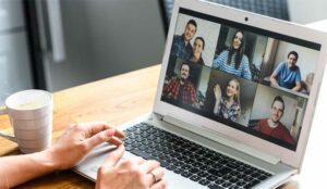 A picture of a video call on laptop