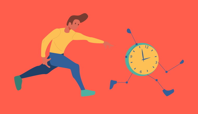 A picture of someone chasing a clock