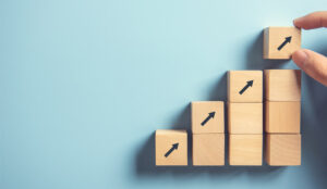 A picture of wooden blocks stacked like a staircase