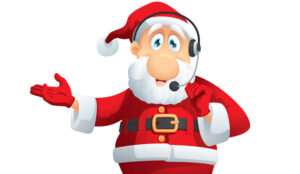 A picture of Father Christmas wearing a headset