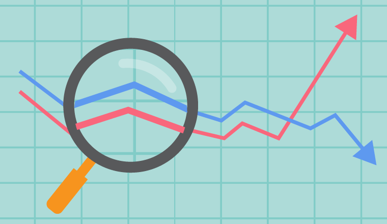 A picture of magnifying glass looking over trend lines