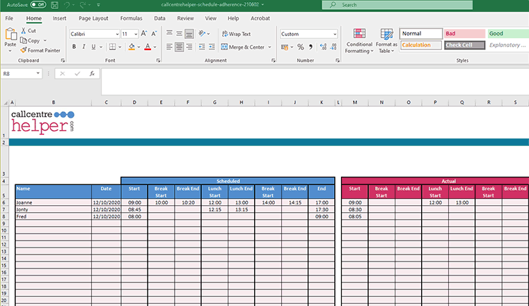 screenshot of schedule tool