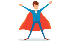A picture of a cartoon agent wearing a red cape