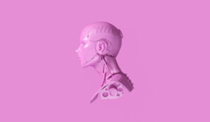 A picture of a pink cyborg bust