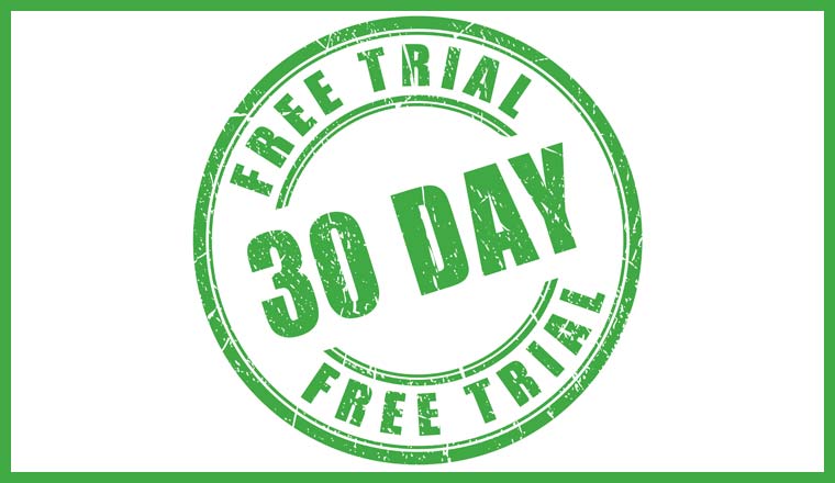 A picture of a 30 day free trial stamp