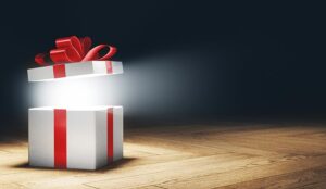 A photo of a gift box being opened