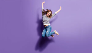 A photo of someone jumping for joy