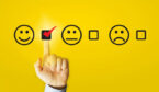 A picture of a rating score with happy face icons.