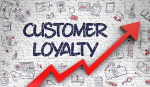 A picture of the word customer loyalty drawn on wall