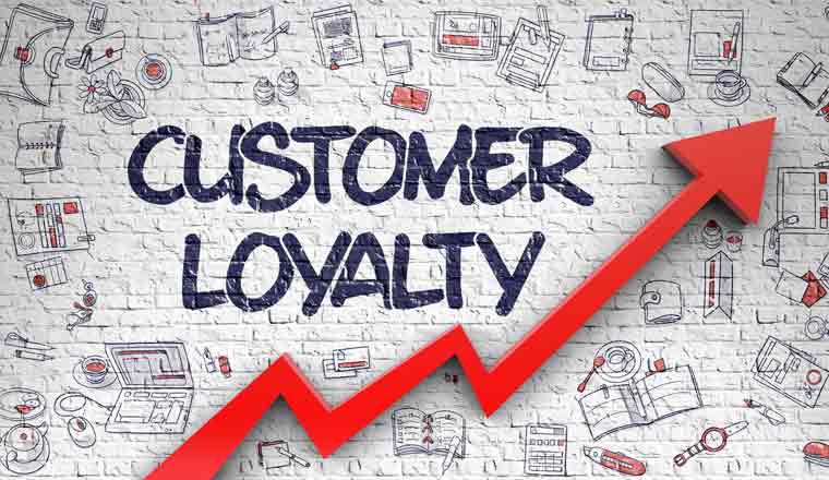 A picture of the word customer loyalty drawn on wall