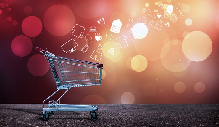 A picture of a shopping trolley with lots of digital products