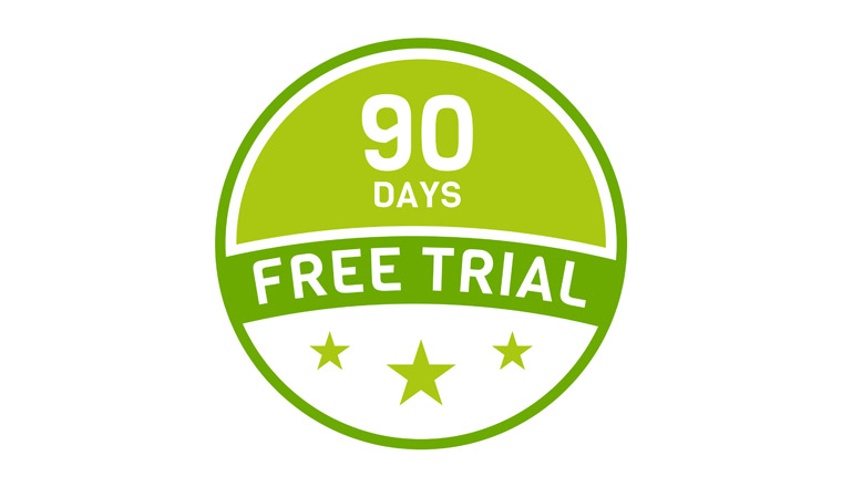 A picture of a 90 day free trial badge