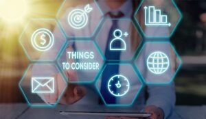 A picture of a business dashboard with the words things to consider
