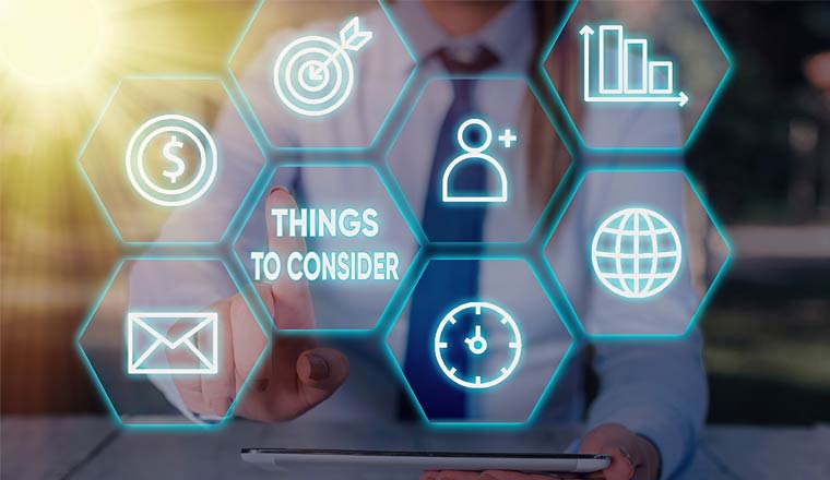 A picture of a business dashboard with the words things to consider