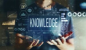 A picture of a business data infographic and the word Knowledge