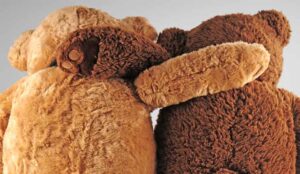 A picture of two teddy bears providing emotional support