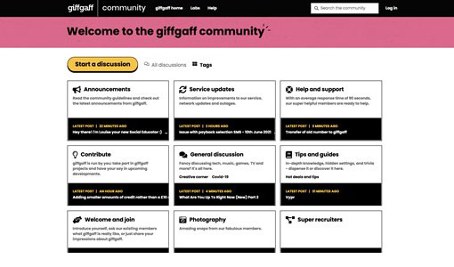 Screenshot of giffgaff community page